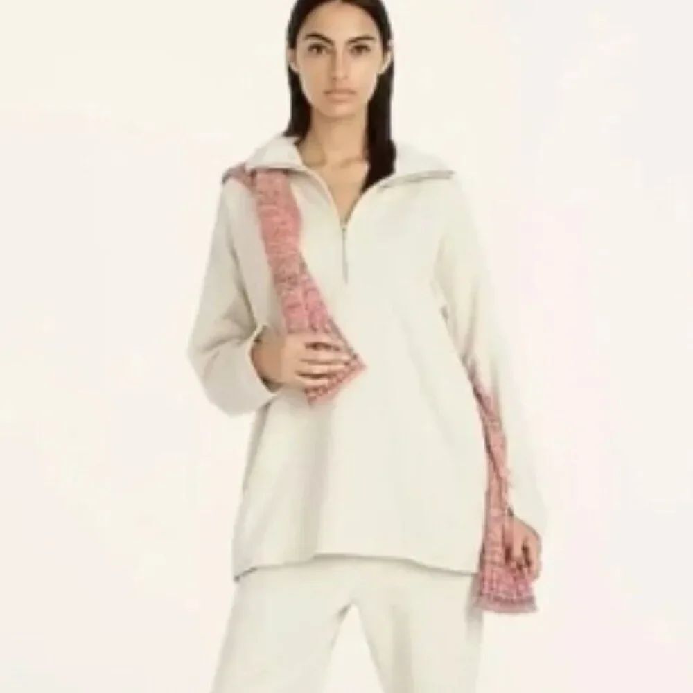 J. Crew University Terry Long Half-zip Tunic Relaxed Fit Cream in Size XS